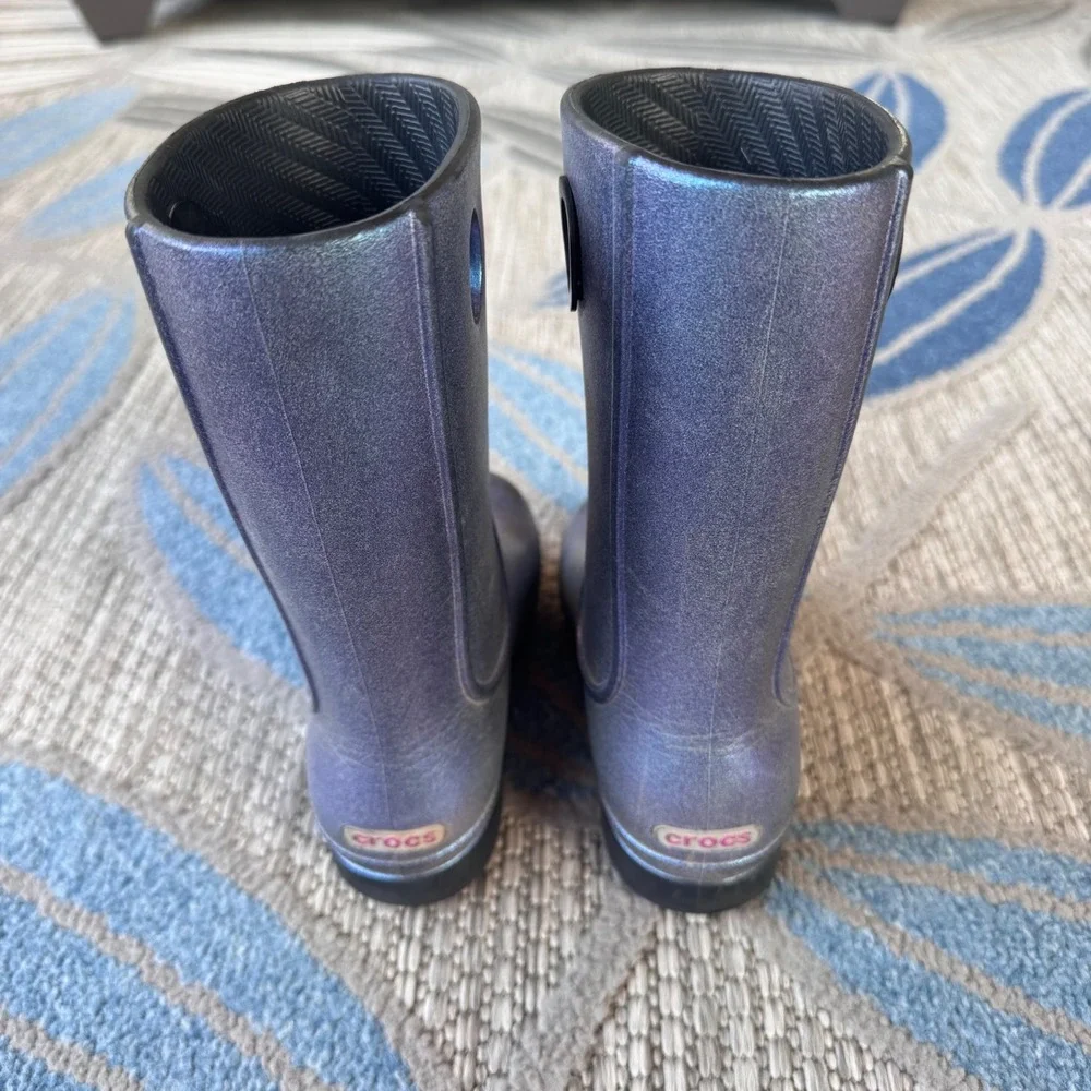 Crocs Blue Iridescent Wellies Rain Boots Childrens C9 Outdoor Waterproof Shoes